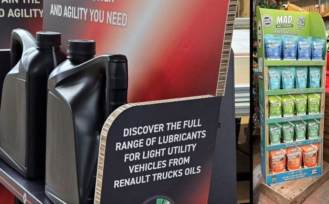 Display units designed by CSDPrint for car dealerships and garden centres